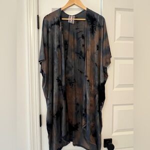 Mauve Tie-Dye Open Front Kimono Duster Large